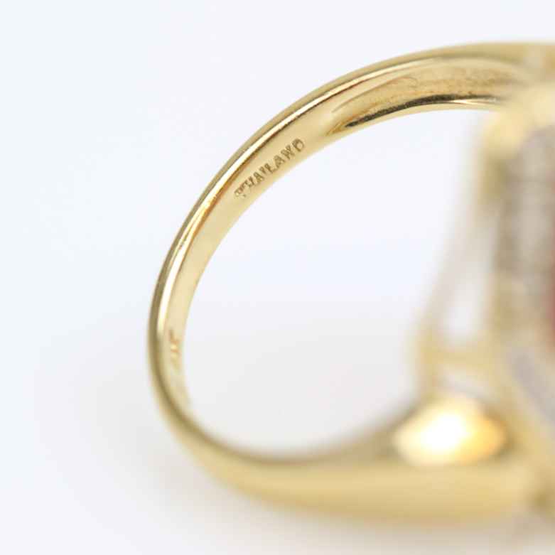 14K Yellow Gold, 1.12 CTW Ruby, and Diamond Hexagonal Cocktail Ring