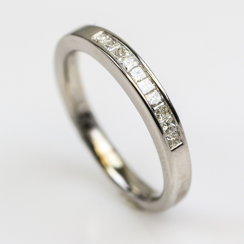 14K White Gold and Invisible Set Diamond Band