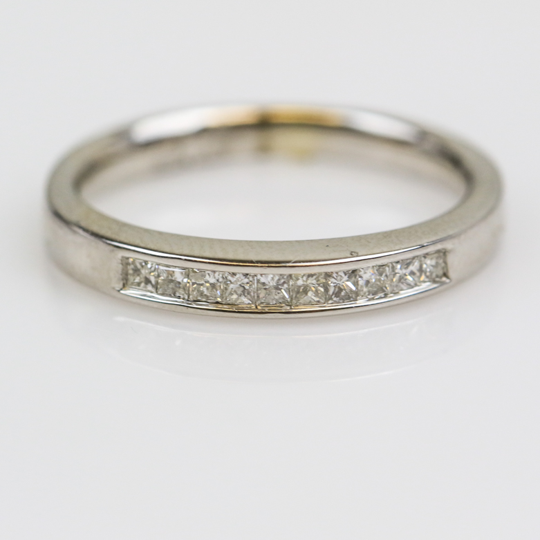 14K White Gold and Invisible Set Diamond Band