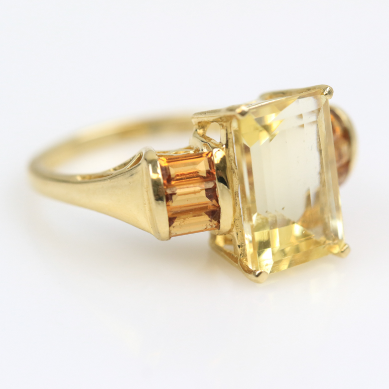 14K Yellow Gold and Citrine 4.30 CTW Three Stone Cocktail Ring