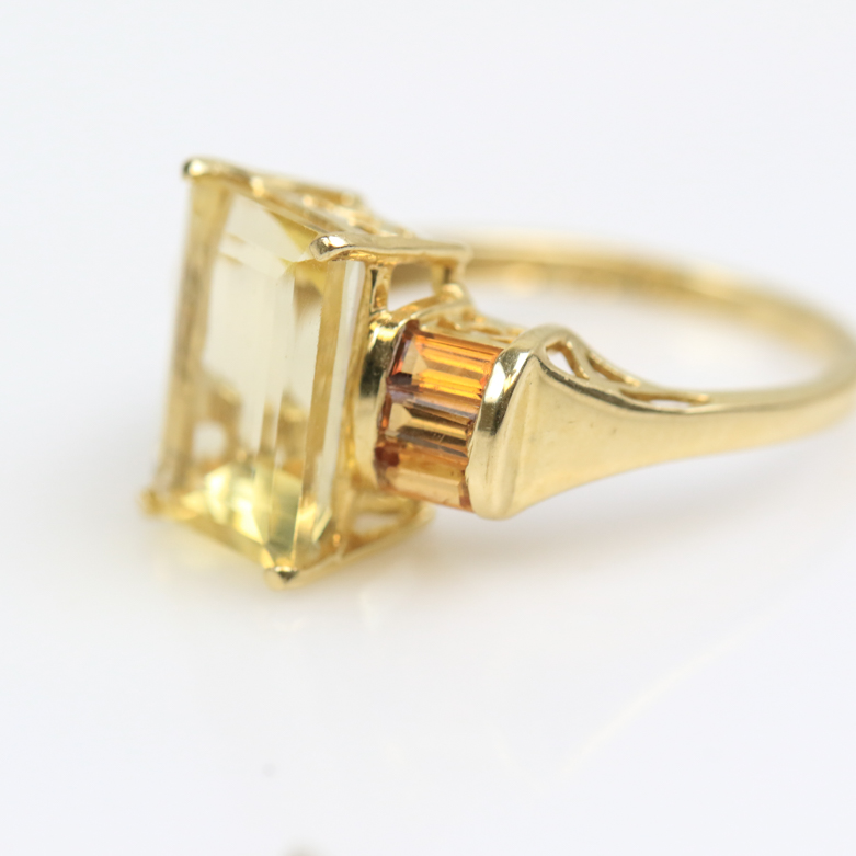 14K Yellow Gold and Citrine 4.30 CTW Three Stone Cocktail Ring