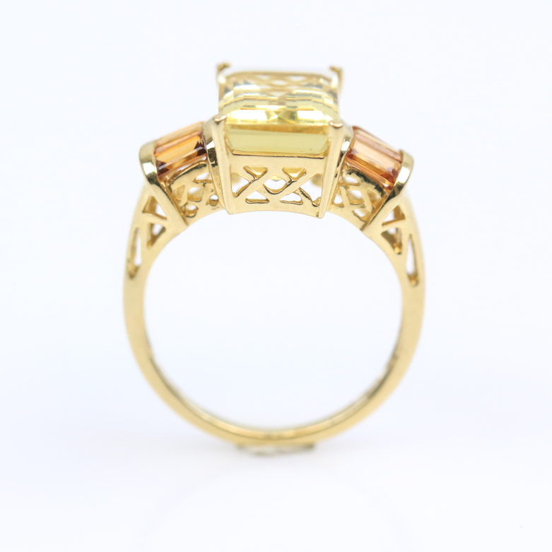 14K Yellow Gold and Citrine 4.30 CTW Three Stone Cocktail Ring