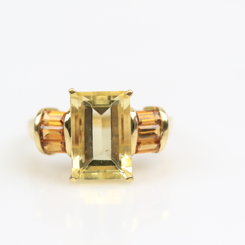 14K Yellow Gold and Citrine 4.30 CTW Three Stone Cocktail Ring
