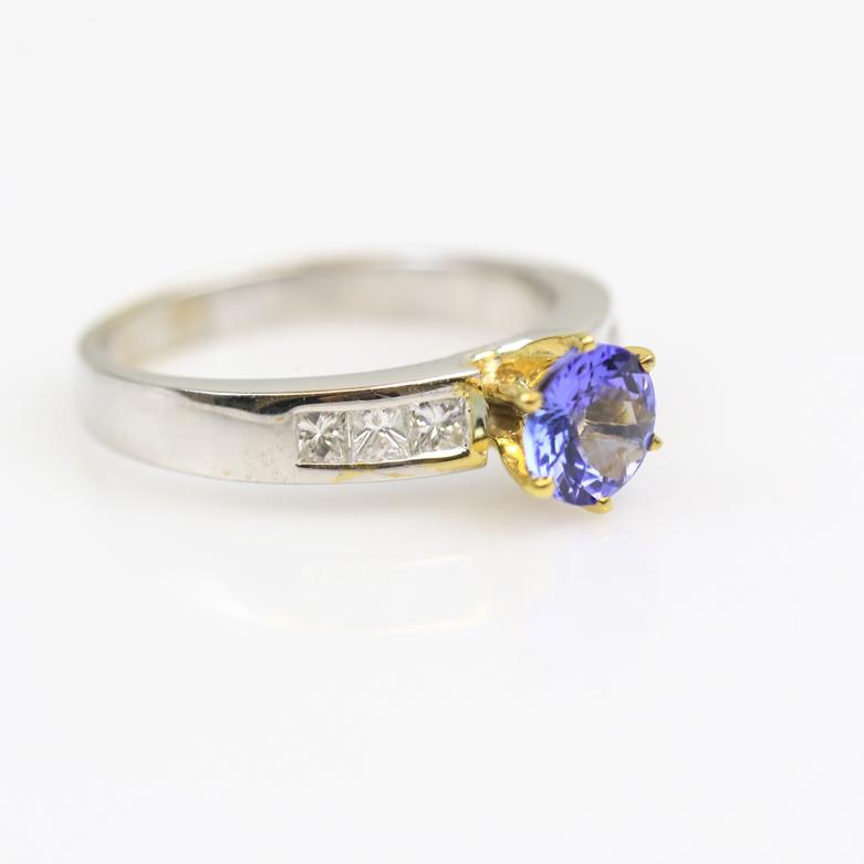 18K Two-Tone Gold, Tanzanite, and Diamond Engagement Ring