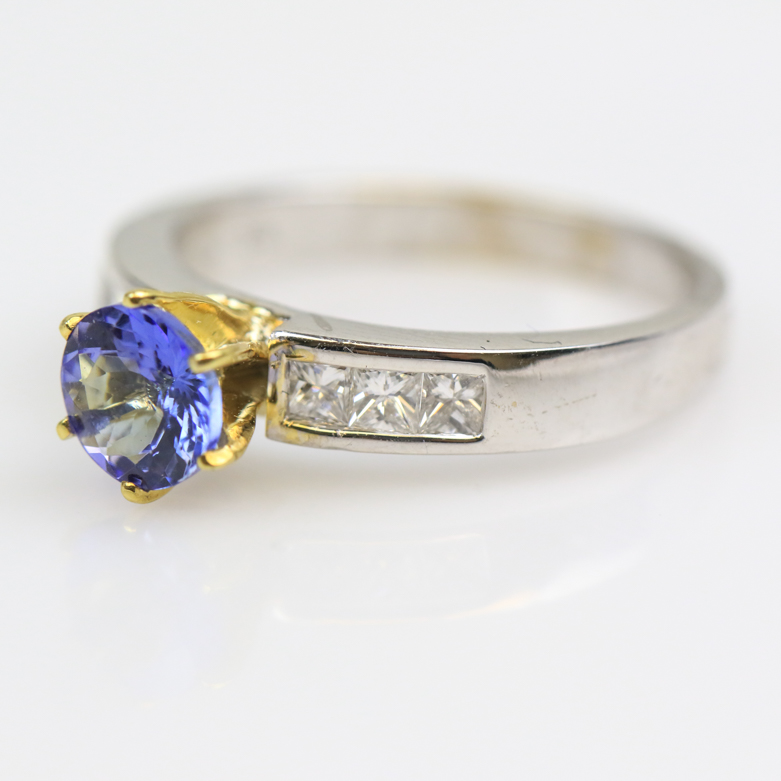18K Two-Tone Gold, Tanzanite, and Diamond Engagement Ring