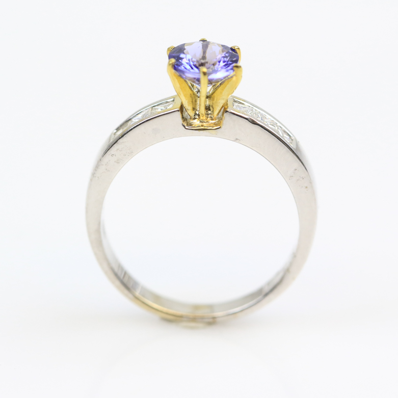 18K Two-Tone Gold, Tanzanite, and Diamond Engagement Ring