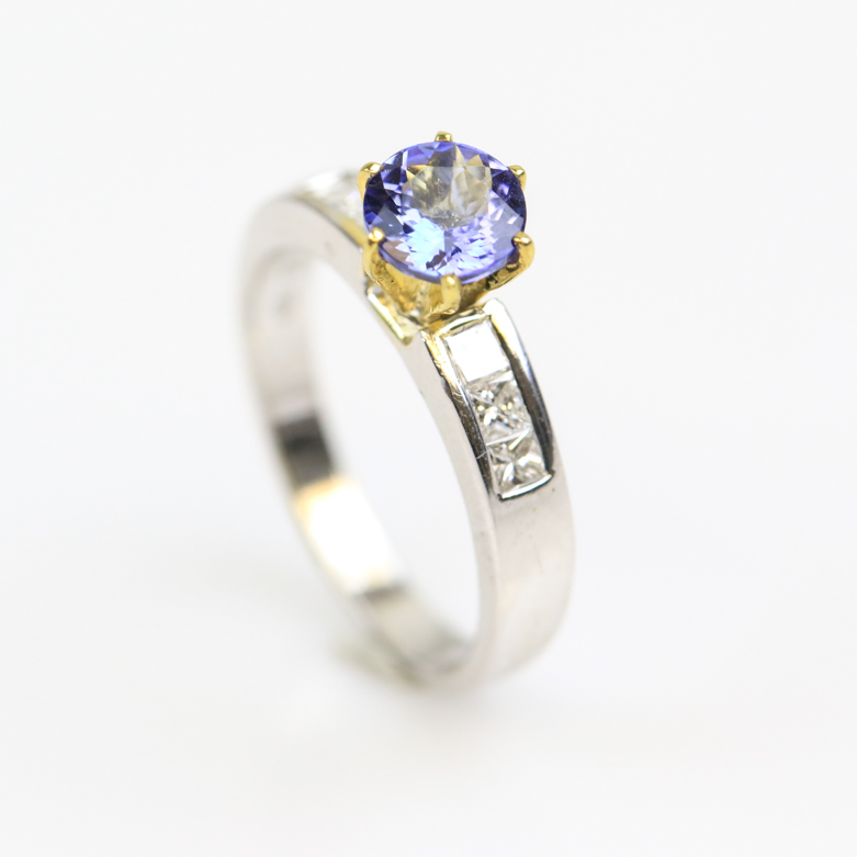 18K Two-Tone Gold, Tanzanite, and Diamond Engagement Ring