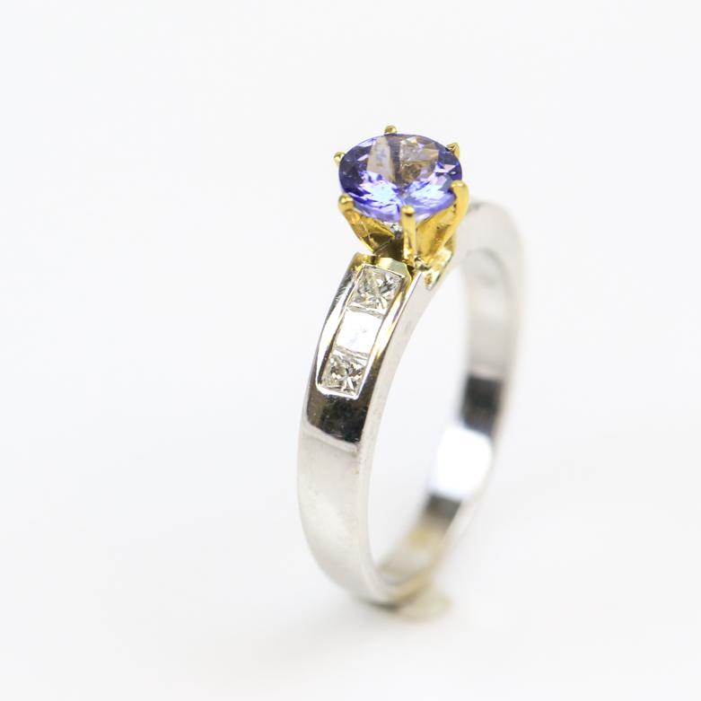 18K Two-Tone Gold, Tanzanite, and Diamond Engagement Ring