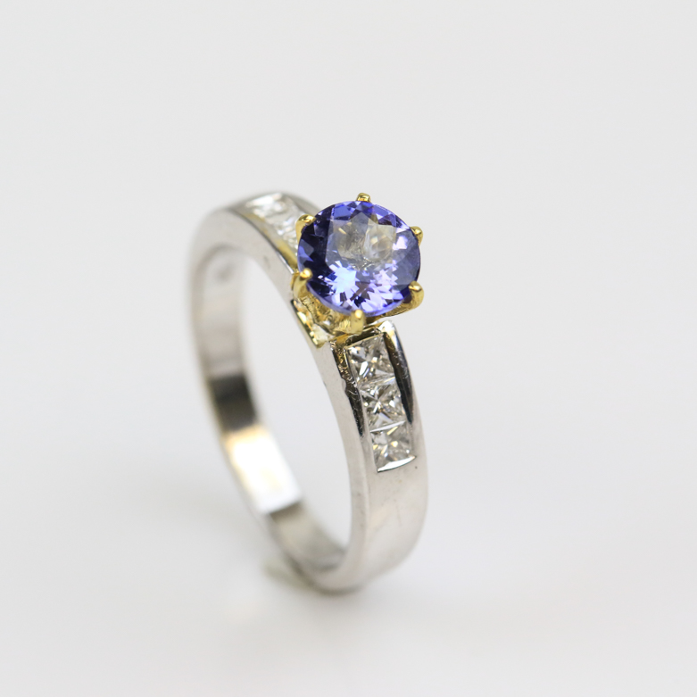 18K Two-Tone Gold, Tanzanite, and Diamond Engagement Ring