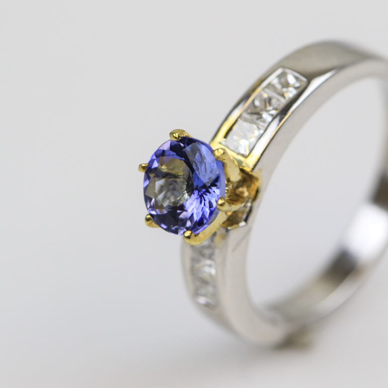 18K Two-Tone Gold, Tanzanite, and Diamond Engagement Ring