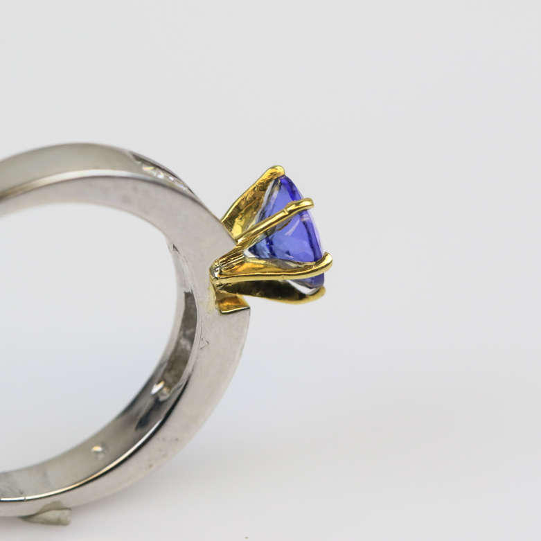 18K Two-Tone Gold, Tanzanite, and Diamond Engagement Ring
