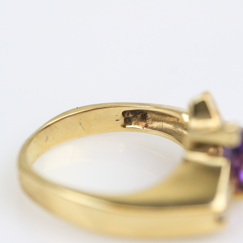 14K Yellow Gold, Amethyst, and Diamond Bypass Ring