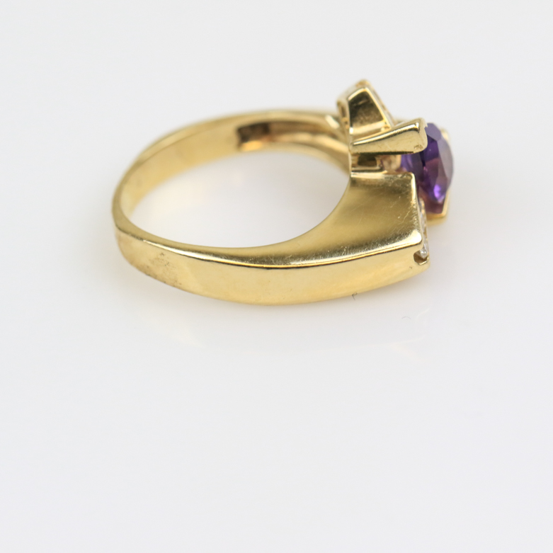 14K Yellow Gold, Amethyst, and Diamond Bypass Ring
