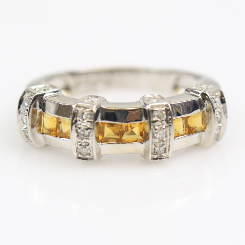 18K White Gold, Citrine, and Diamond Band