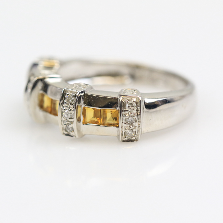 18K White Gold, Citrine, and Diamond Band