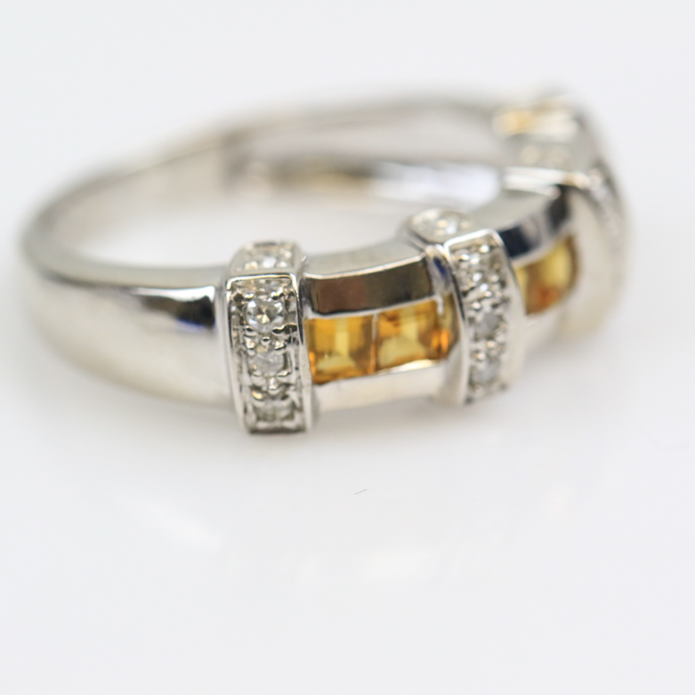 18K White Gold, Citrine, and Diamond Band