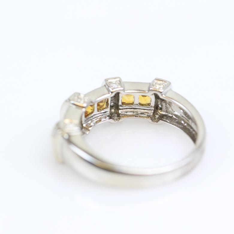 18K White Gold, Citrine, and Diamond Band