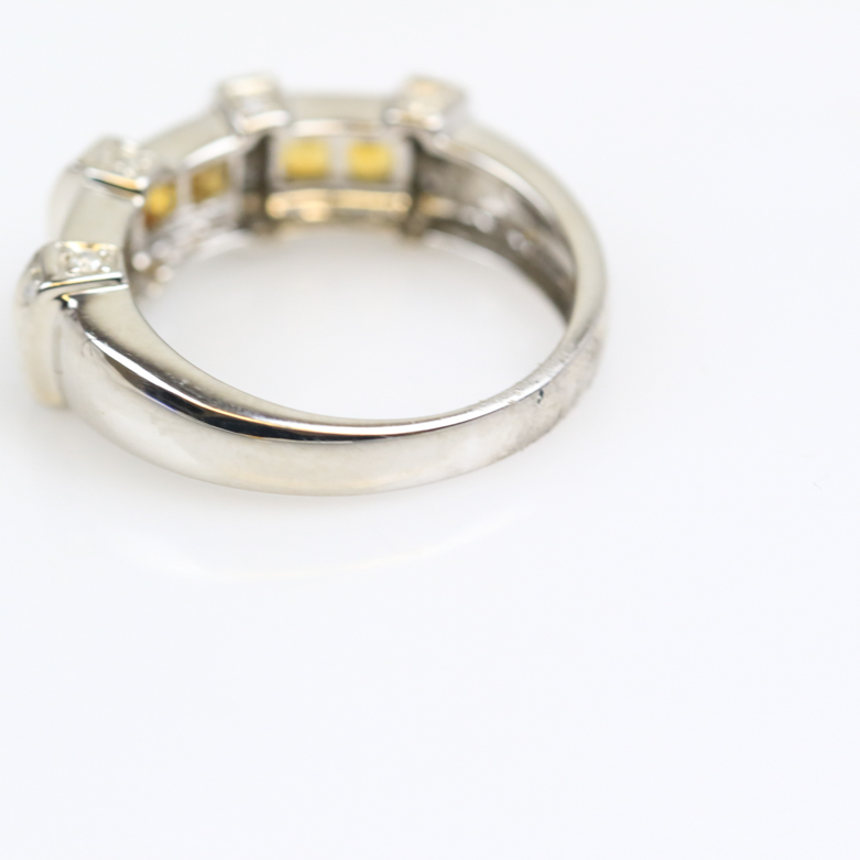 18K White Gold, Citrine, and Diamond Band