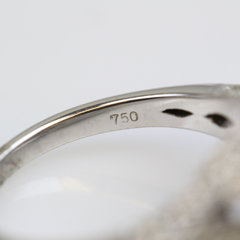 Deco Style 18K White Gold, Diamond, and Red Cubic Zirconia Cathedral Ring