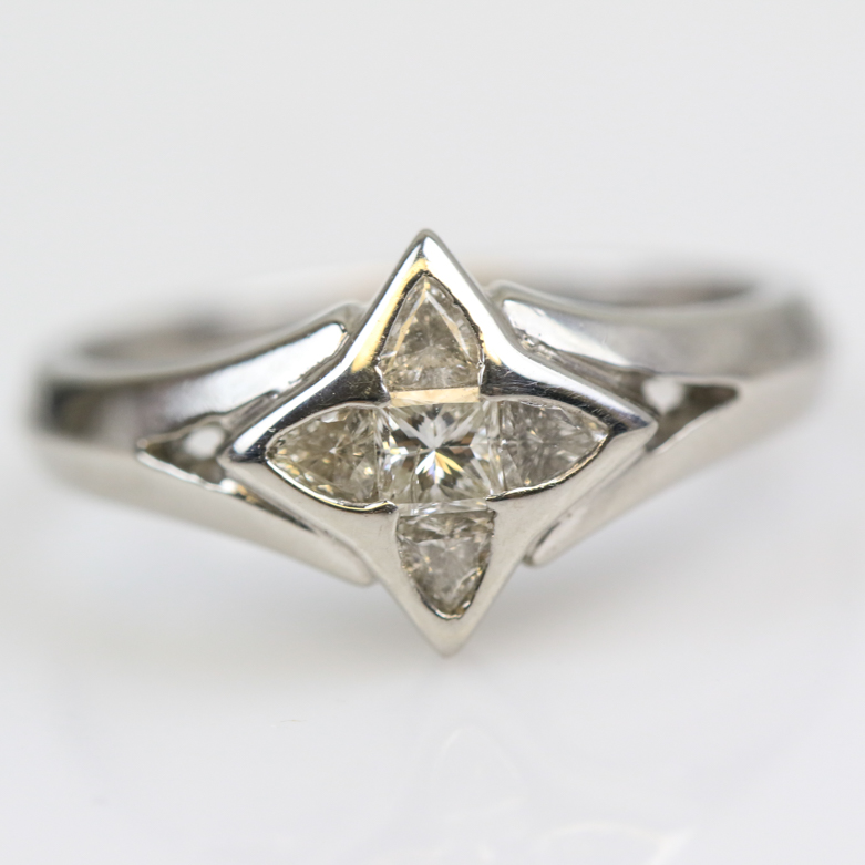 Platinum and Invisible Set Diamond Four-Point Star Ring