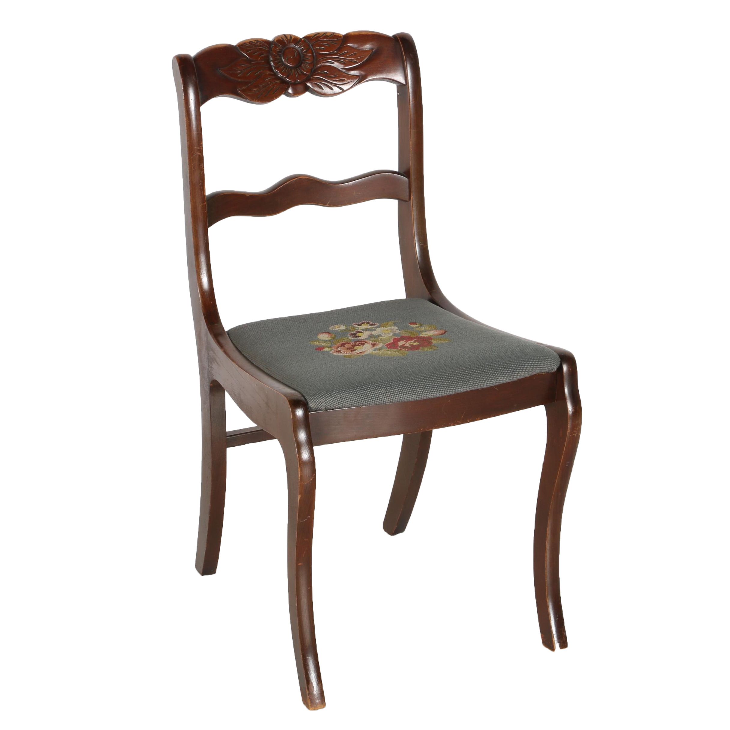 Vintage Classical Style Side Chair With Needlepoint Seat