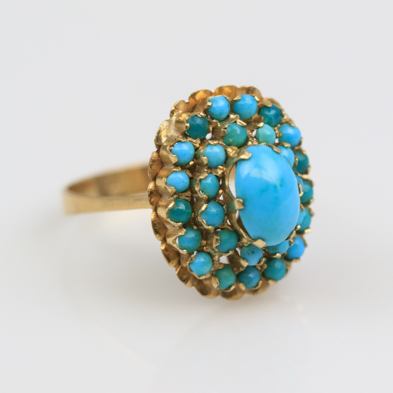 18K Yellow Gold and Turquoise Cocktail Ring