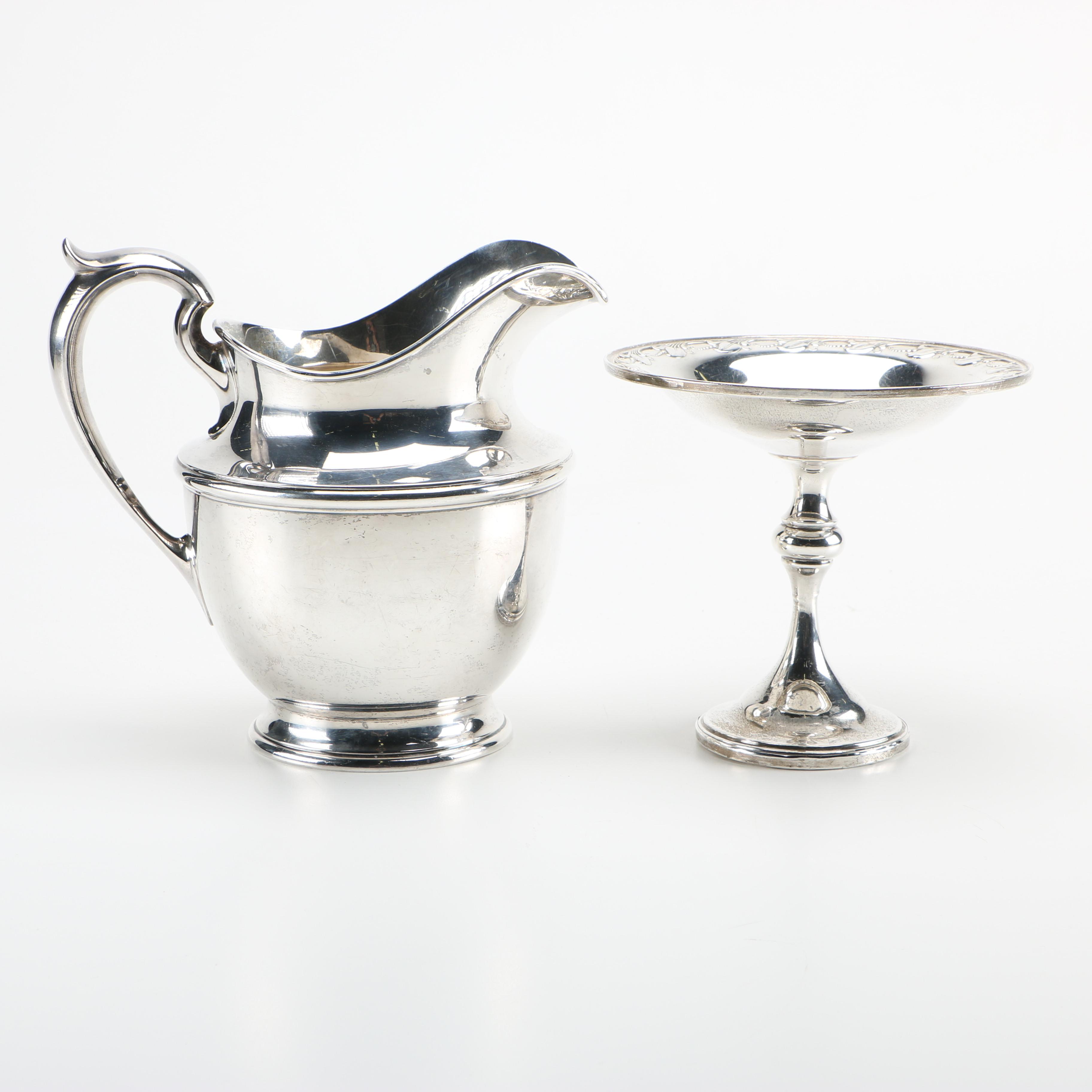 Quaker Silver Co. Weighted Sterling Compote and Gorham Sterling Pitcher