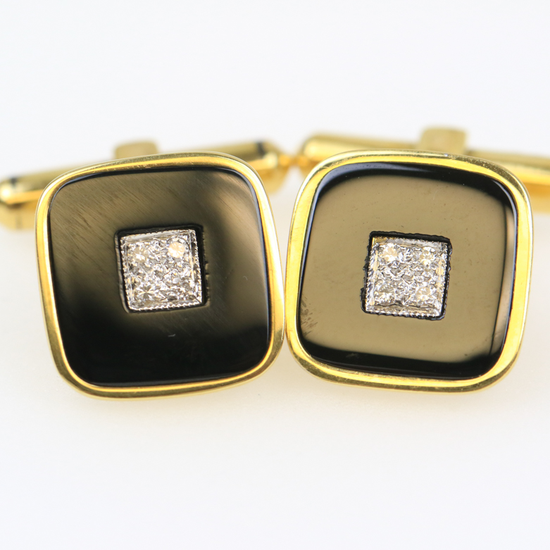 18K Yellow Gold, Diamond, and Onyx Cufflinks
