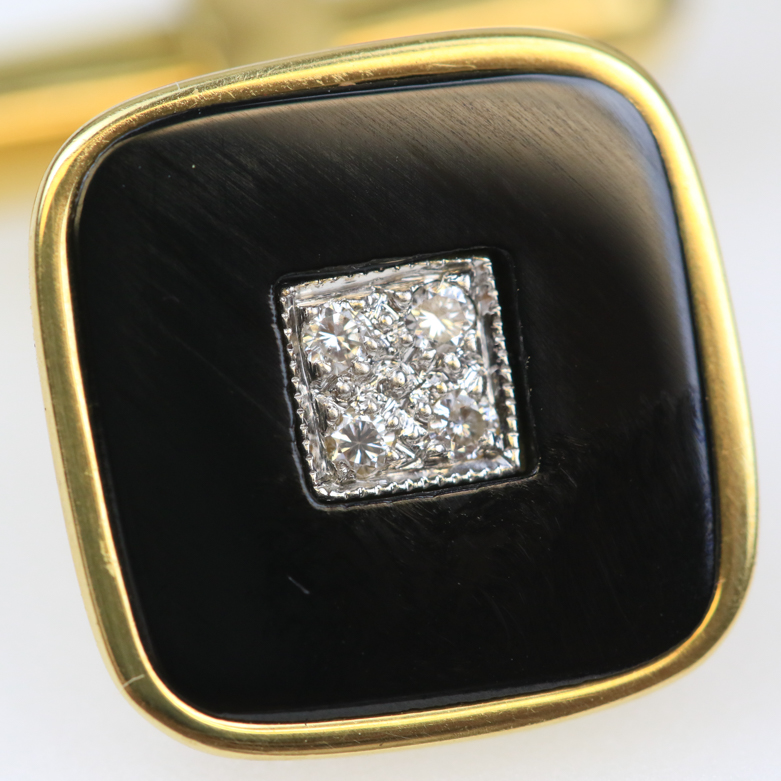 18K Yellow Gold, Diamond, and Onyx Cufflinks