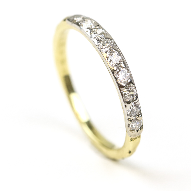 Edwardian Revival 18K Two-Tone Gold and Old European Cut Diamond Band