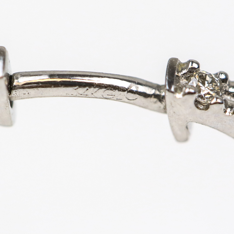 14K White Gold and Diamond Huggie Hoops