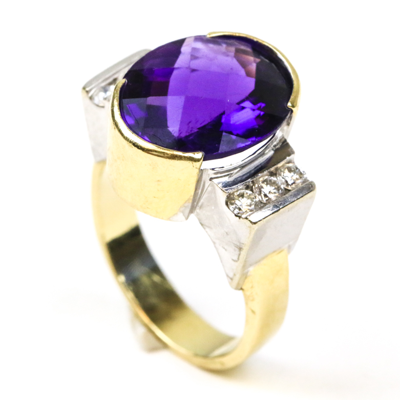 14K Two-Tone Gold, 4.15 CTS Amethyst, and Diamond Ring
