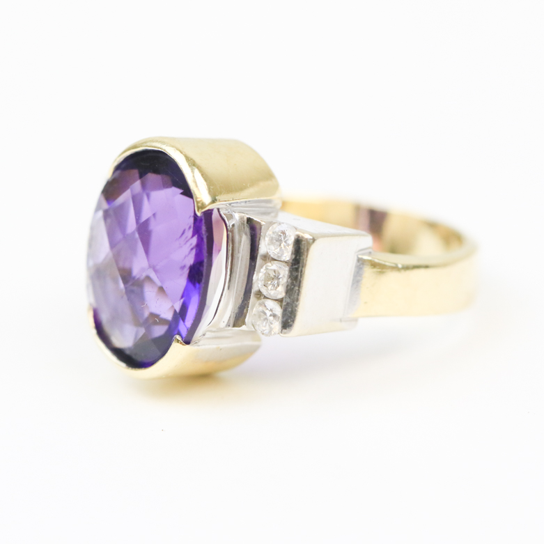 14K Two-Tone Gold, 4.15 CTS Amethyst, and Diamond Ring