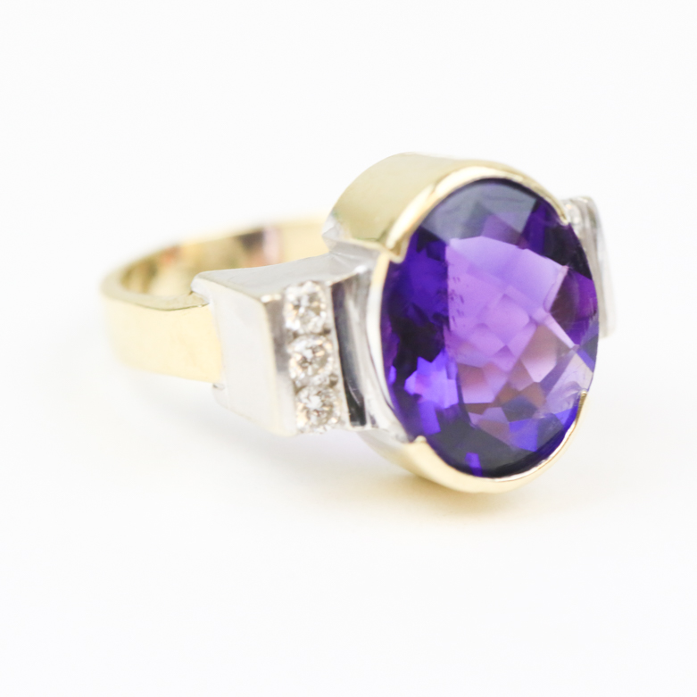 14K Two-Tone Gold, 4.15 CTS Amethyst, and Diamond Ring