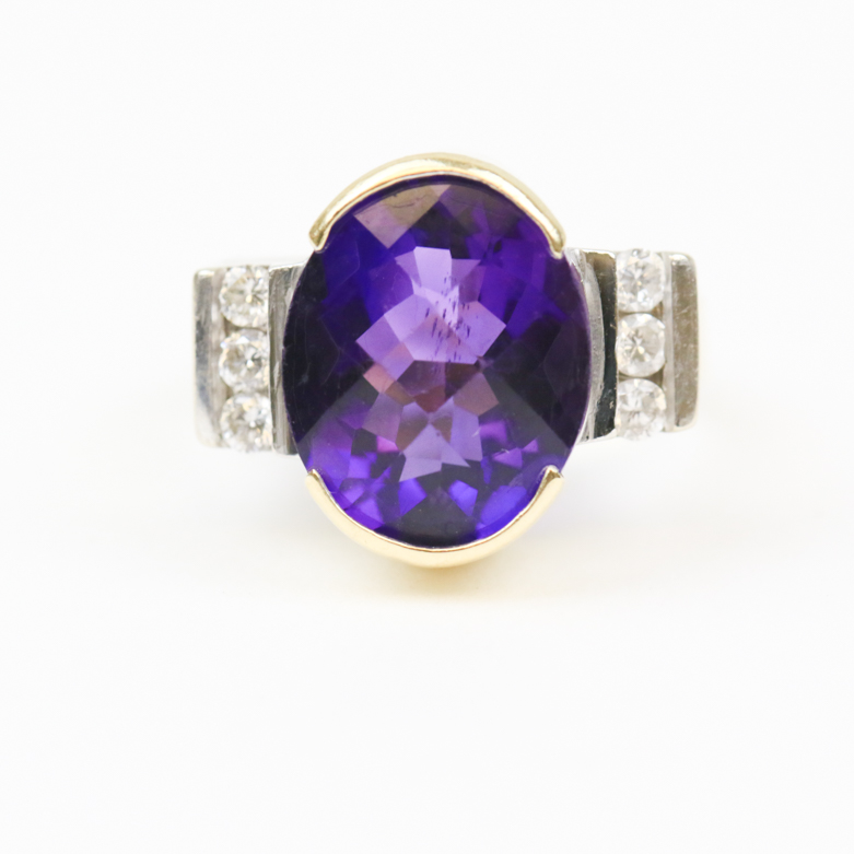 14K Two-Tone Gold, 4.15 CTS Amethyst, and Diamond Ring