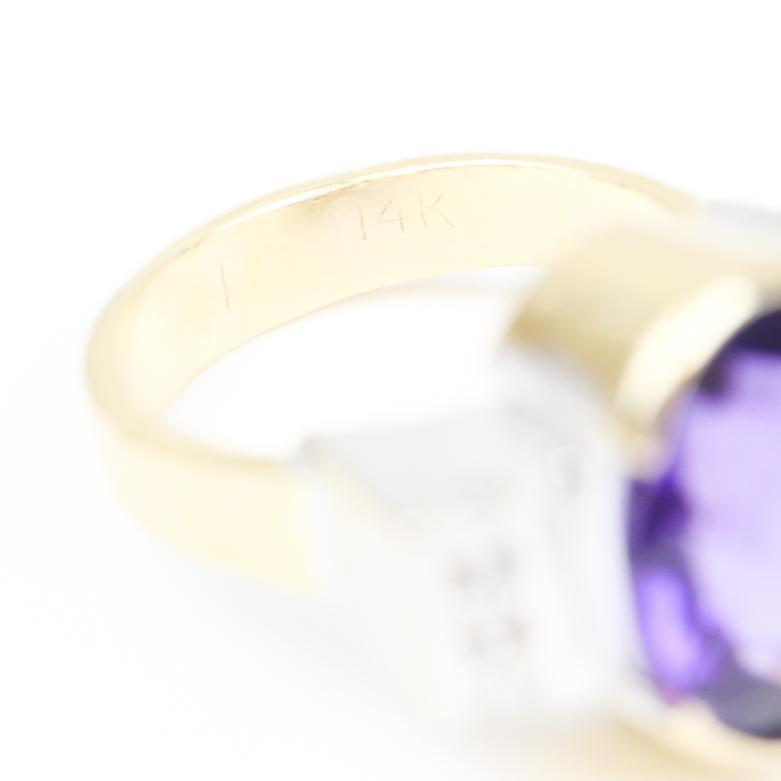 14K Two-Tone Gold, 4.15 CTS Amethyst, and Diamond Ring