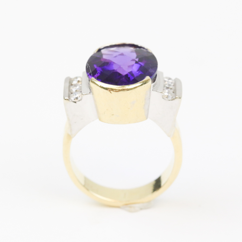 14K Two-Tone Gold, 4.15 CTS Amethyst, and Diamond Ring