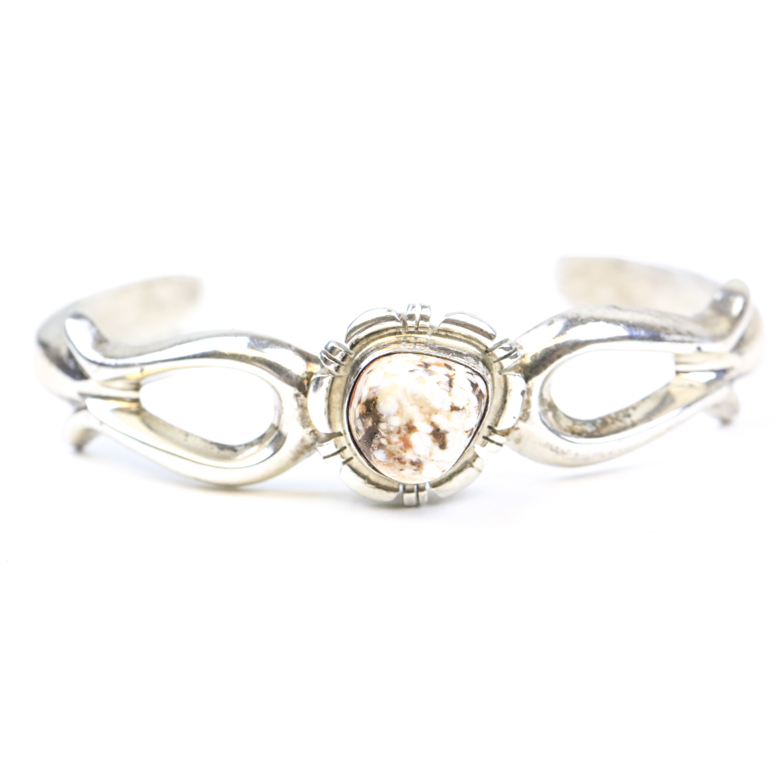 Francis L. Begay Navajo Sterling Silver and Chalcedony Cuff