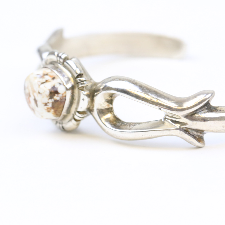 Francis L. Begay Navajo Sterling Silver and Chalcedony Cuff