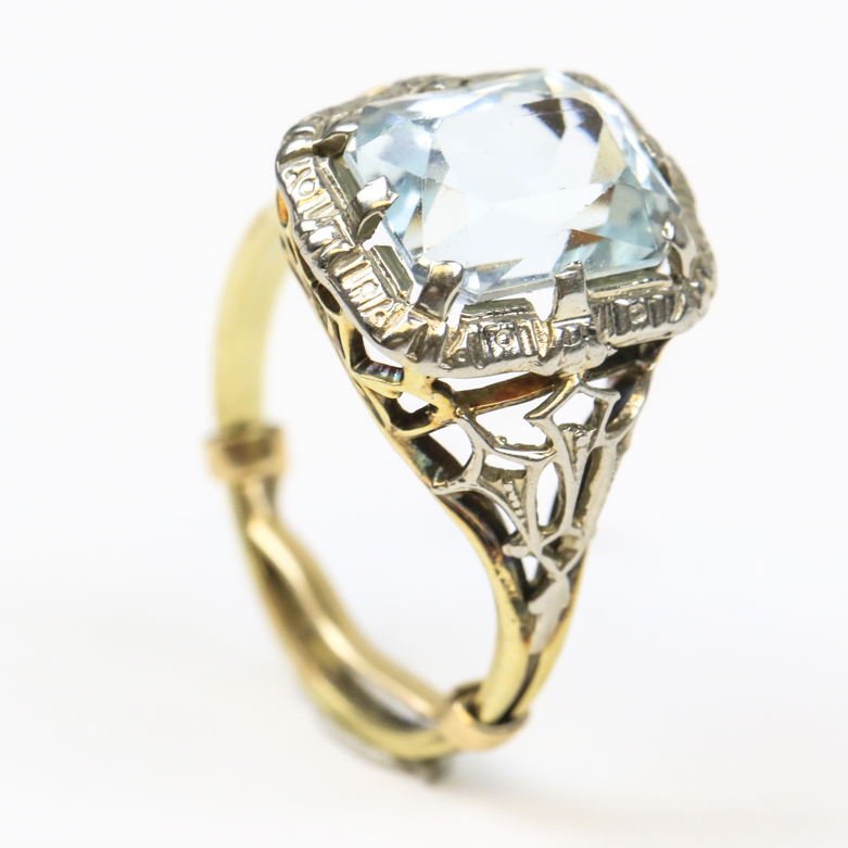 Art Deco 14K Two-Tone Gold and 3.65 CTS Aquamarine Cocktail Ring