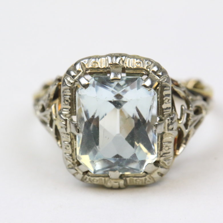 Art Deco 14K Two-Tone Gold and 3.65 CTS Aquamarine Cocktail Ring