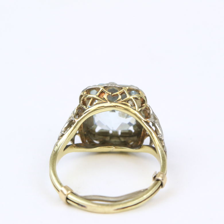 Art Deco 14K Two-Tone Gold and 3.65 CTS Aquamarine Cocktail Ring