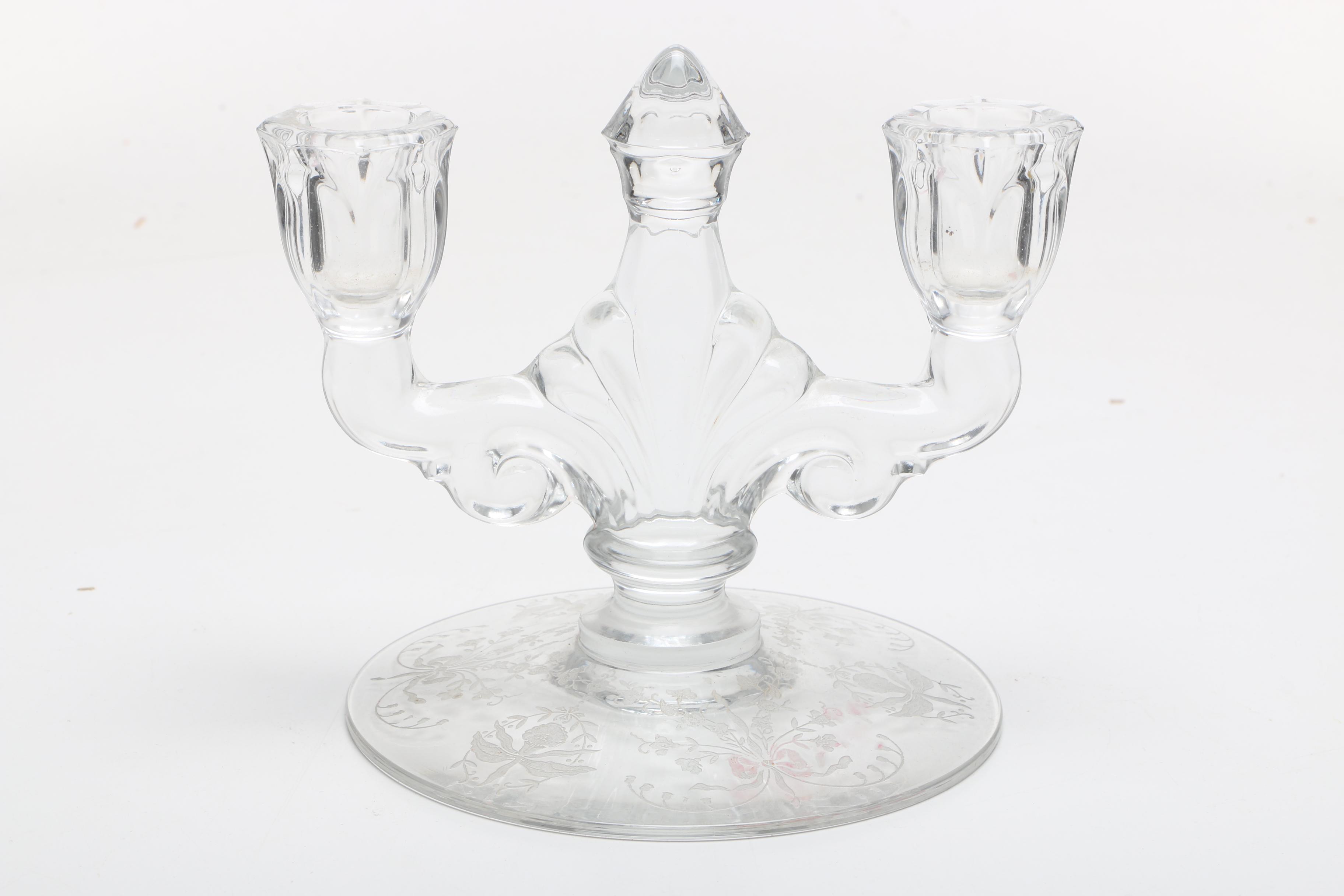 Two Heisey Pressed Glass Candle Holders