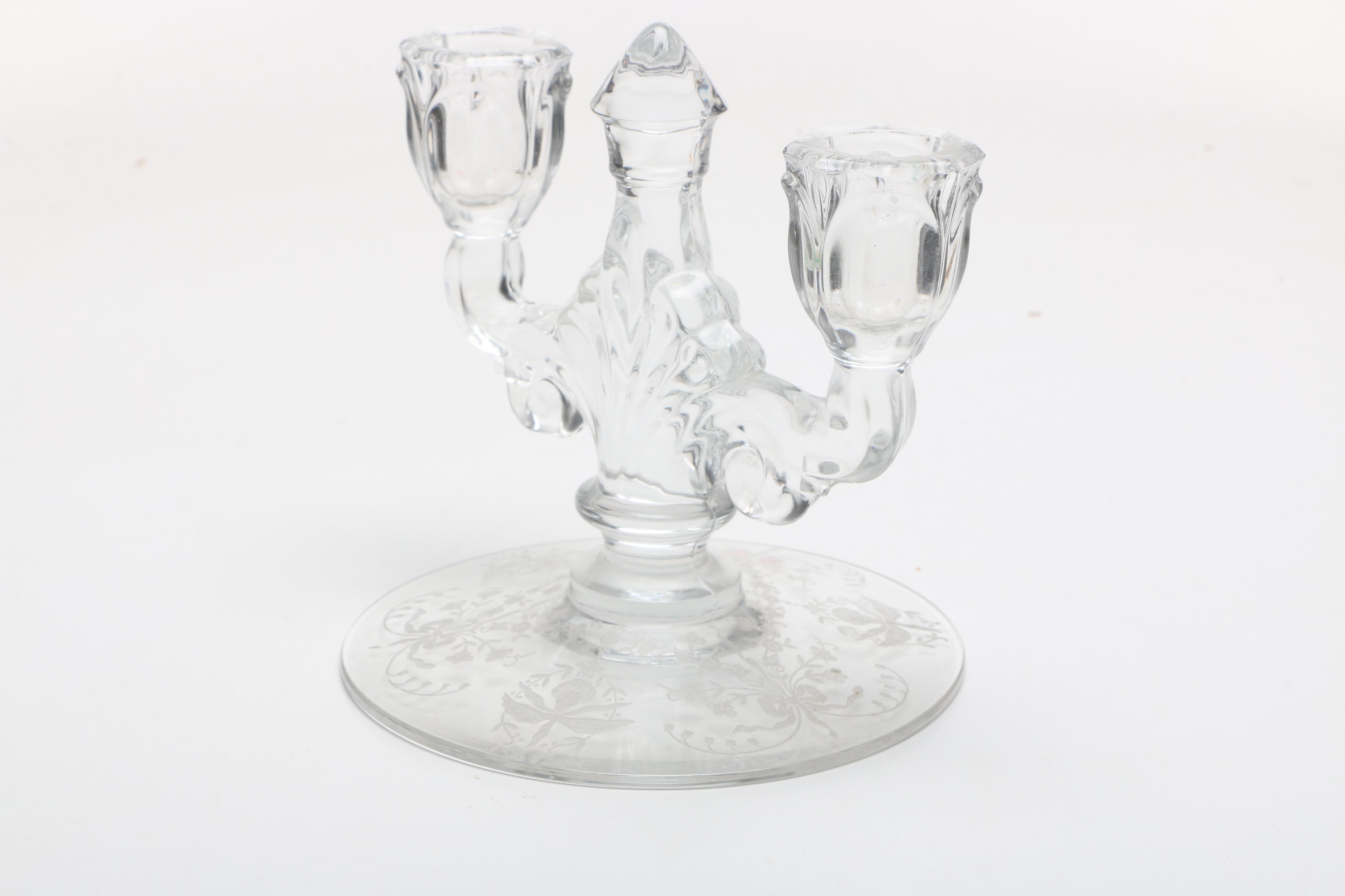 Two Heisey Pressed Glass Candle Holders