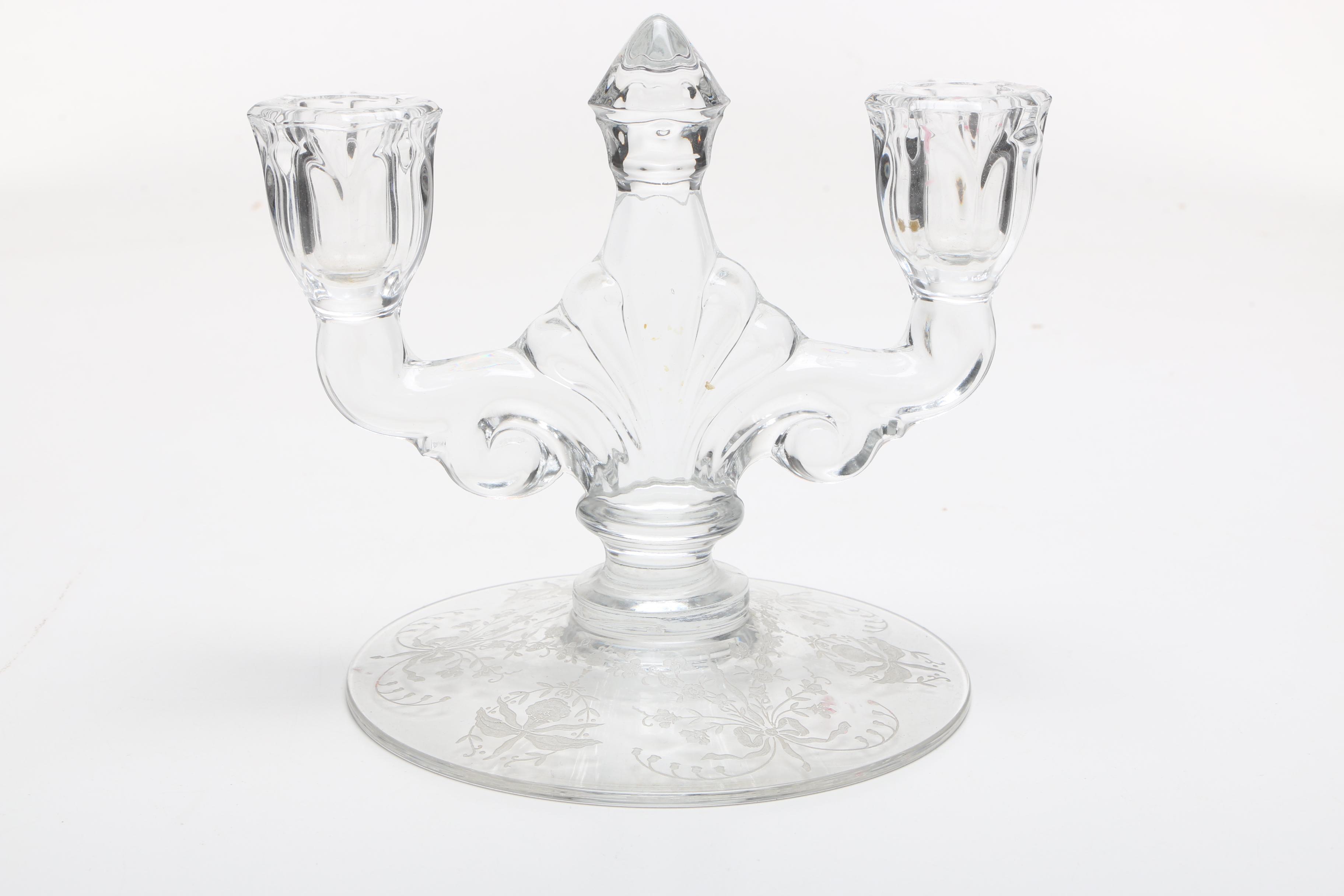 Two Heisey Pressed Glass Candle Holders