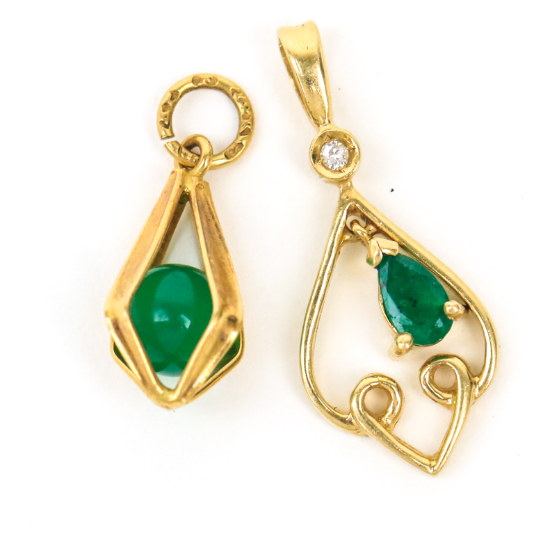 14K and 18K Yellow Gold Pendant Pair With Gemstones