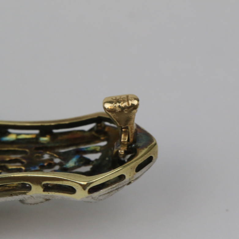 Late Edwardian Platinum Over 14K Yellow Gold and Diamond Bar Brooch