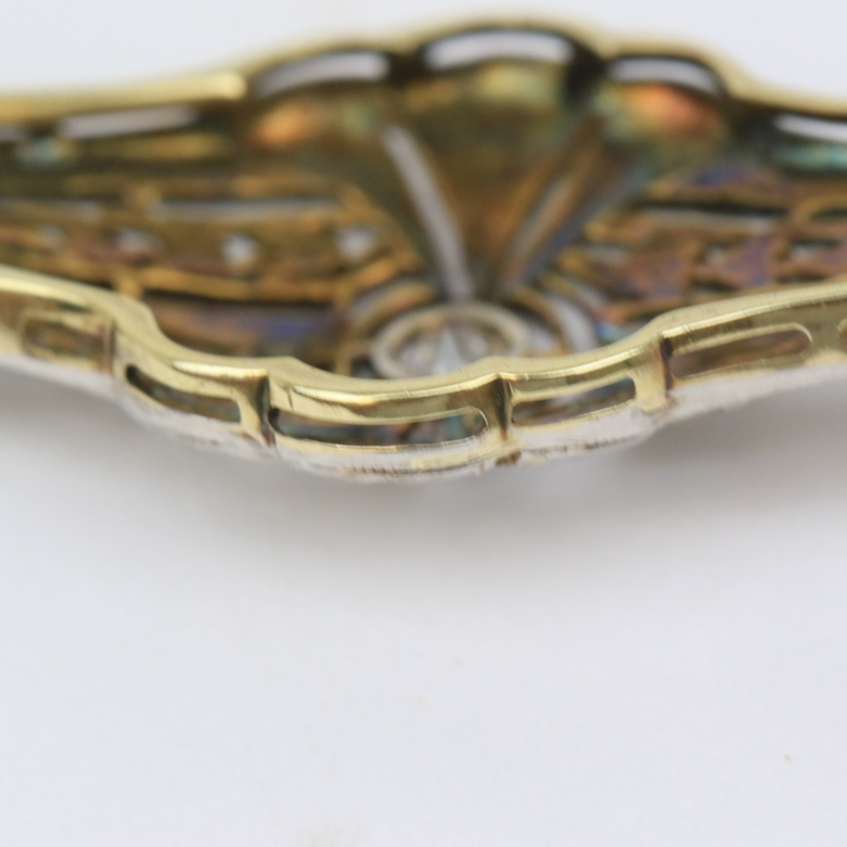 Late Edwardian Platinum Over 14K Yellow Gold and Diamond Bar Brooch