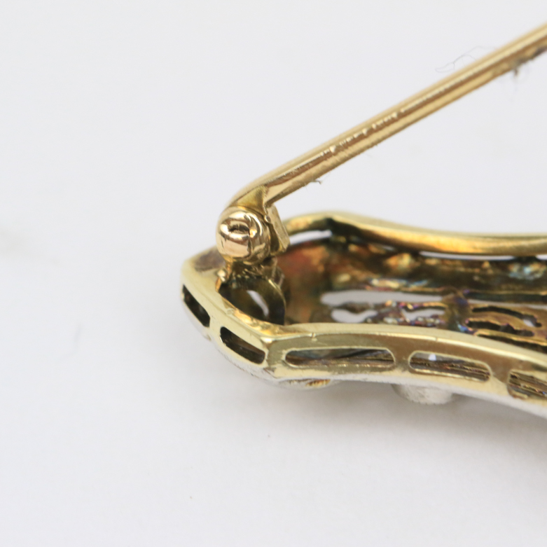 Late Edwardian Platinum Over 14K Yellow Gold and Diamond Bar Brooch