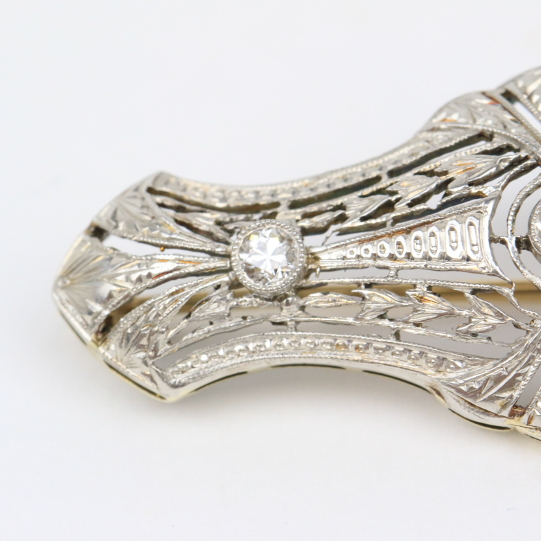 Late Edwardian Platinum Over 14K Yellow Gold and Diamond Bar Brooch